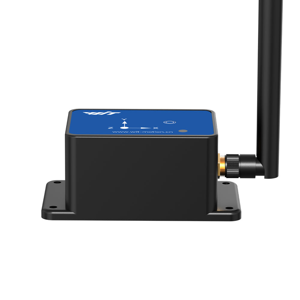WitMotion WT303IOT-LORA-A9 LoRa wireless tilt/vibration alarm sensor with external antenna, side view