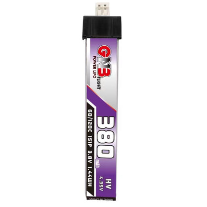 GNB 380mAh 1S 3.8V LiHV LiPo battery 60C, front label view with PH2.0 plug