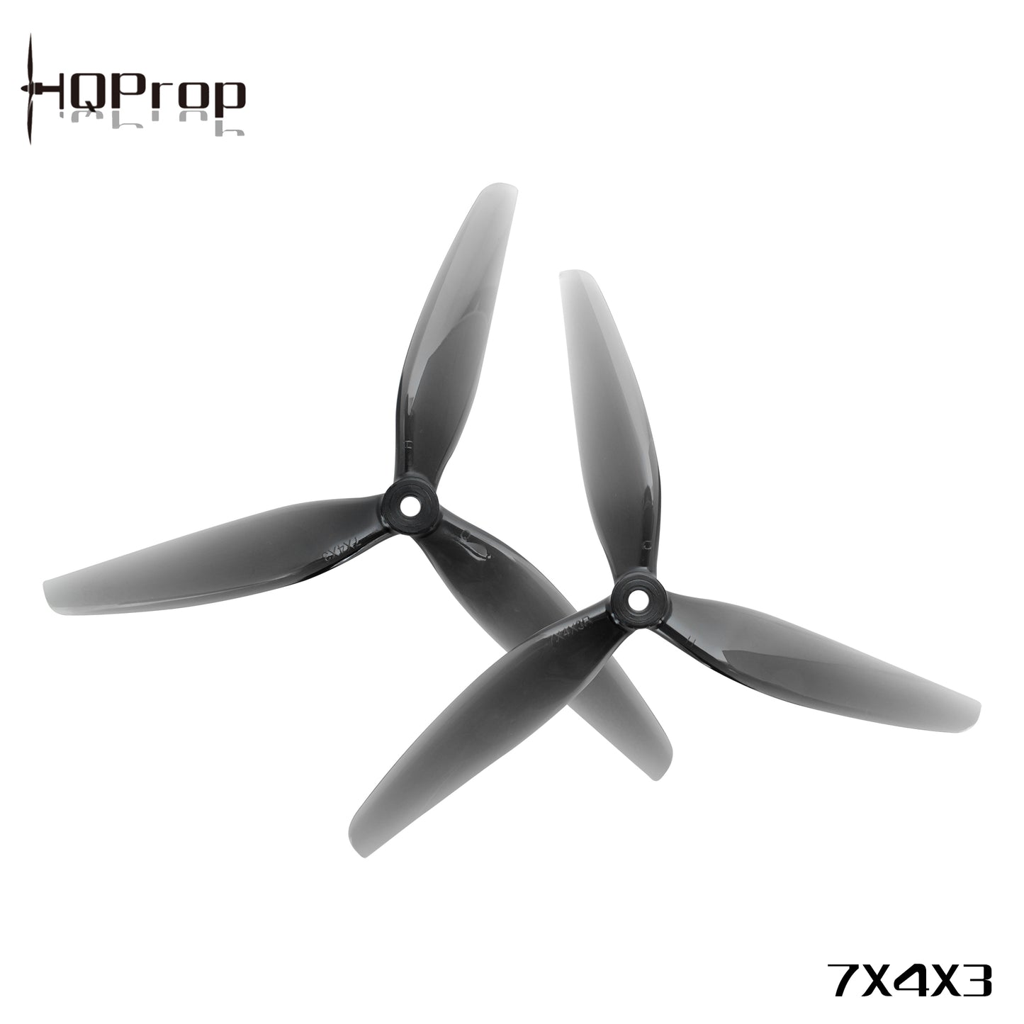 HQProp 7X4X3 3-blade propellers with brand logo and 7X4X3 size marking on white background