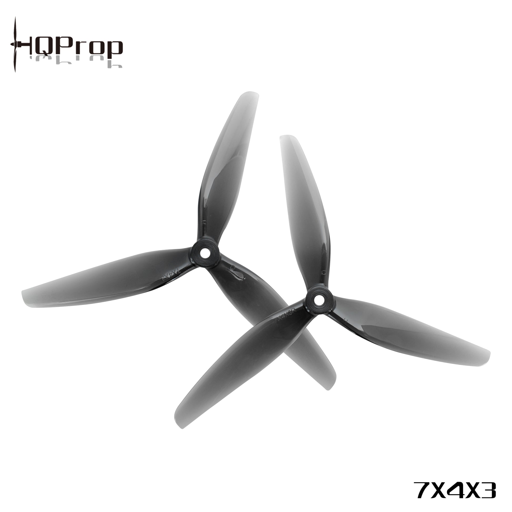 HQProp 7X4X3 3-blade propellers with brand logo and 7X4X3 size marking on white background