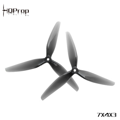 HQProp 7X4X3 3-blade propellers with brand logo and 7X4X3 size marking on white background