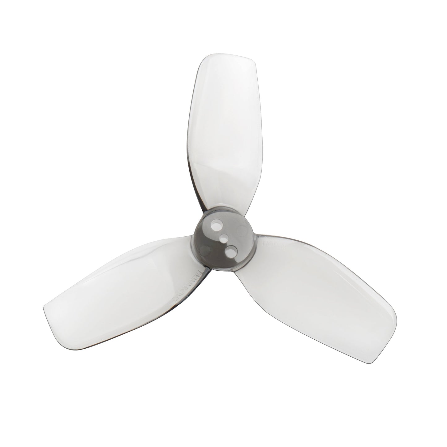 HQProp DT63MMX3 V2 grey 63mm 3-blade propeller, single prop top view with 3-hole hub