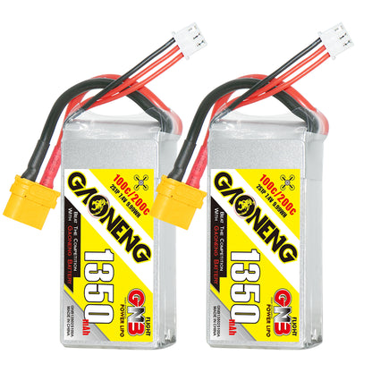 GNB 2S 7.4V LiPo battery pack 1550mAh 100C with XT60 plug, two batteries shown