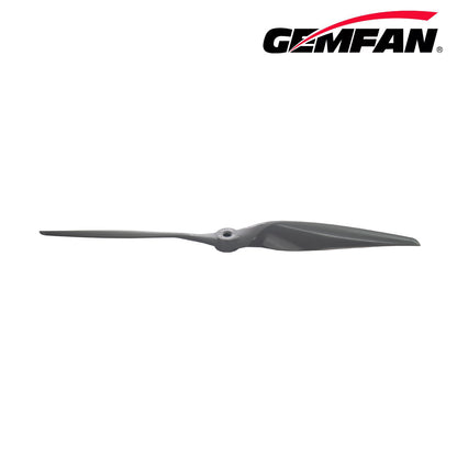 Side profile of the propeller showing thin blade edge and hub height in dark gray