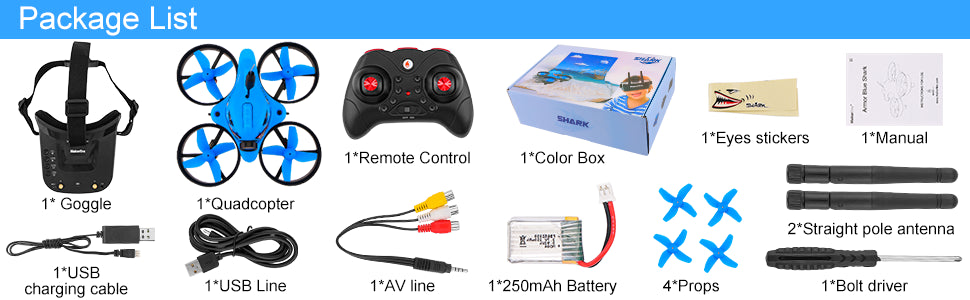 Makerfire Micro FPV Racing Drone, Package List 1*Eyes stickers 1*Manual 1*Color Box Goggle