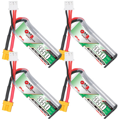 GNB 350mAh 2S LiHV 7.6V LiPo battery with XT30 connector, four-pack collage