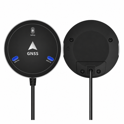 Beitian BE-575 / BK-575 / BK-575H GNSS GPS receiver module, front and back views with cable