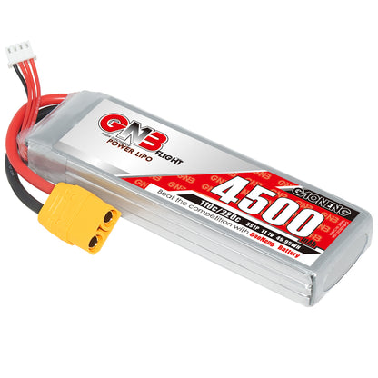 GAONENG GNB 3S 11.1V 4500mAh 110C LiPo battery pack with yellow XT90 connector and balance lead
