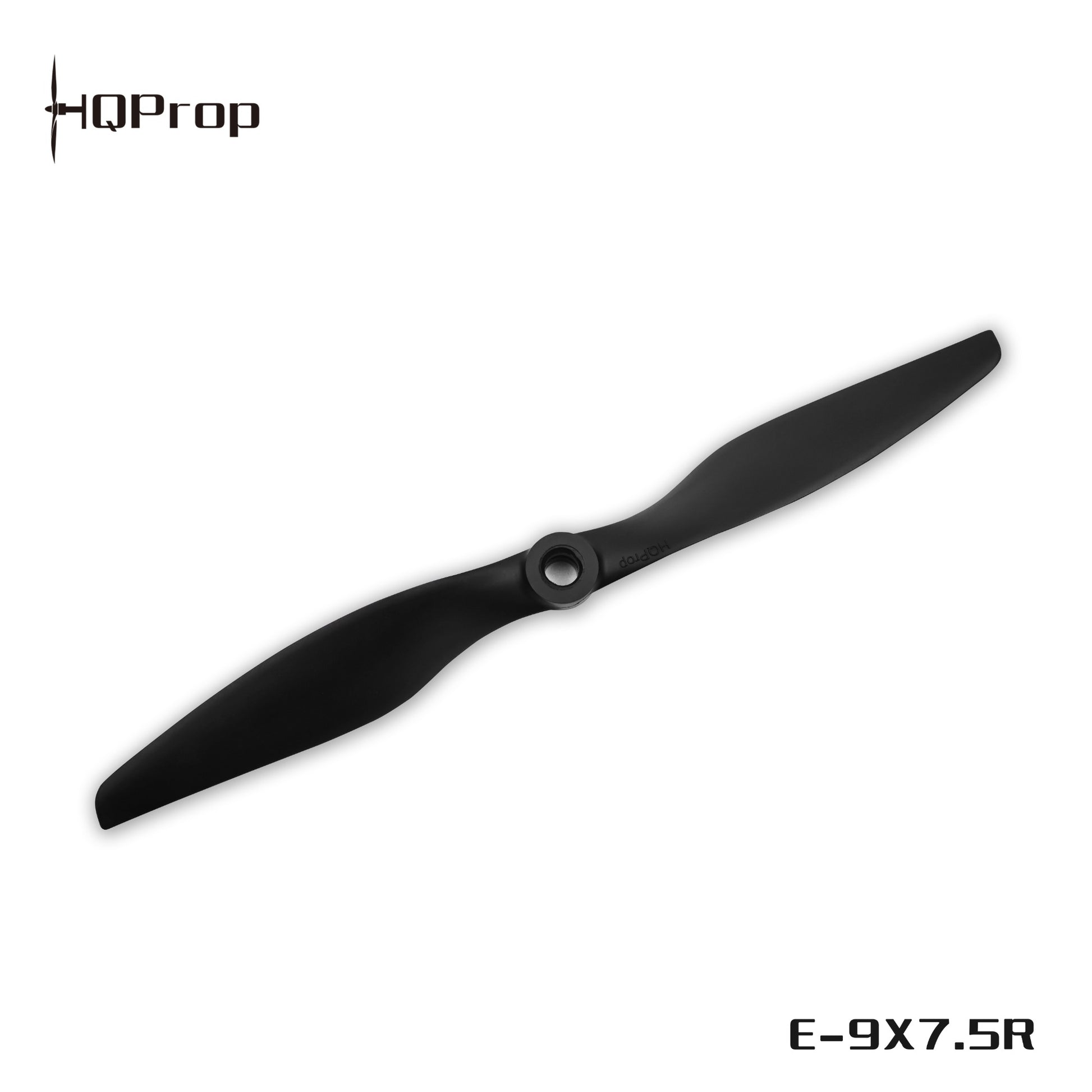 HQProp Thin Electric Pusher Propeller E-9X7.5R black two-blade propeller, top view