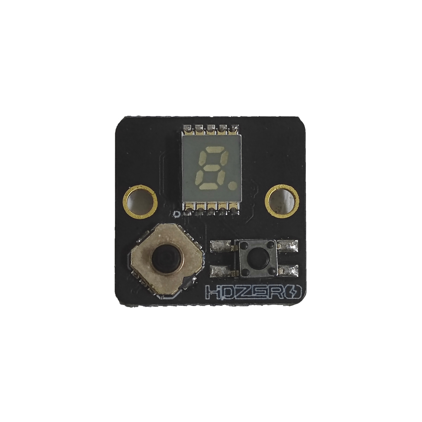 HDZero keyboard module 23x23mm top view with 7-segment display, tactile button and mounting holes