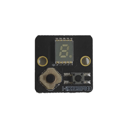 HDZero keyboard module 23x23mm top view with 7-segment display, tactile button and mounting holes