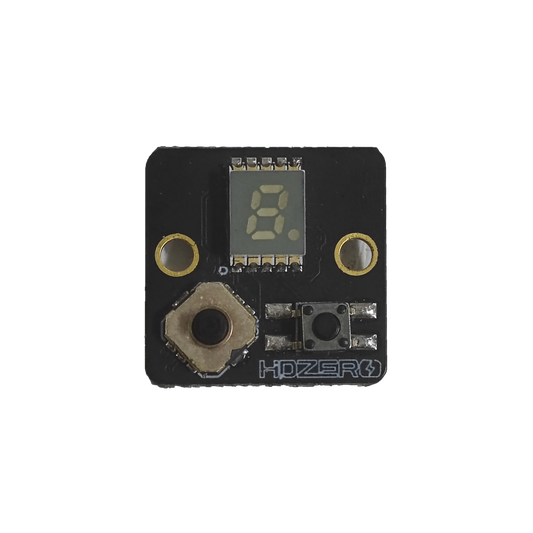 HDZero keyboard module 23x23mm top view with 7-segment display, tactile button and mounting holes