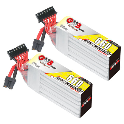 GAONENG GNB LiHV 6S 660mAh 90C XT30 long type LiPo battery, two-pack product view