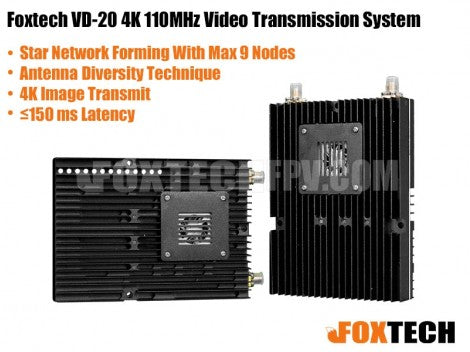 Foxtech VD-20 - Système de transmission émetteur et récepteur de liaison vidéo de données sans fil longue portée 4K 110 MHz 20 km