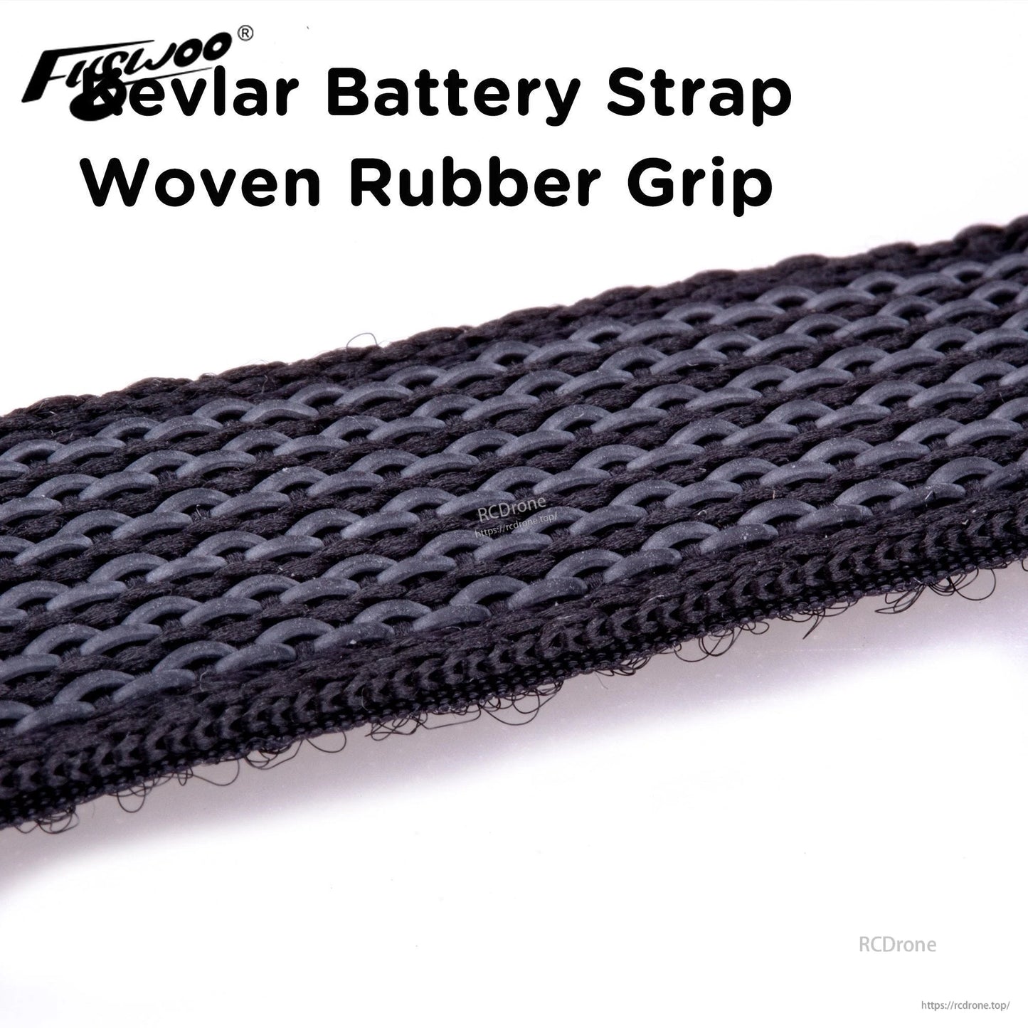 4pcs FLYWOO Kevlar Battery Strap, Close-up of FLYWOO Kevlar battery strap with woven rubber grip texture in black