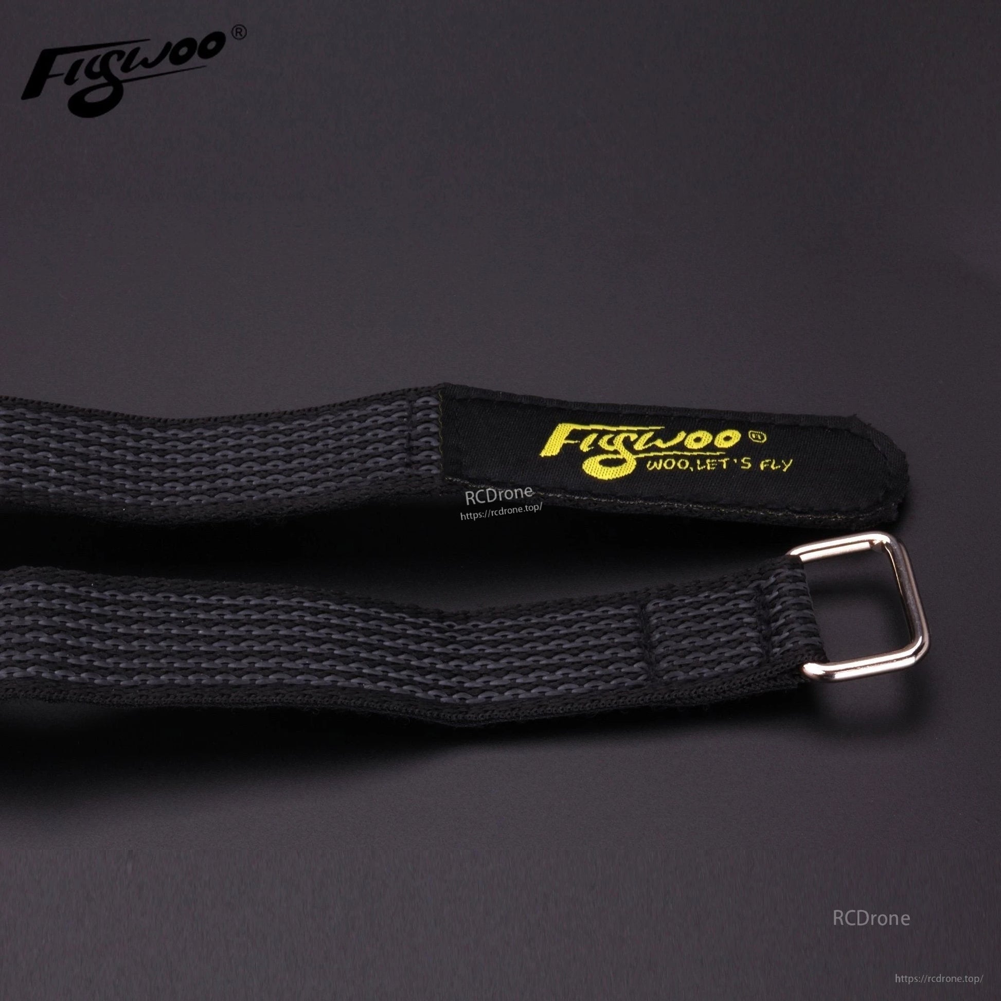 4pcs FLYWOO Kevlar Battery Strap, Flywoo Kevlar battery strap with metal buckle and yellow Flywoo label on black woven webbing