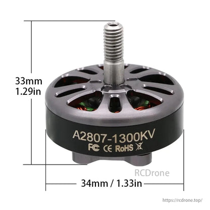 A2807-1300KV brushless motor, 33mm diameter, designed for 7-inch FPV drones.