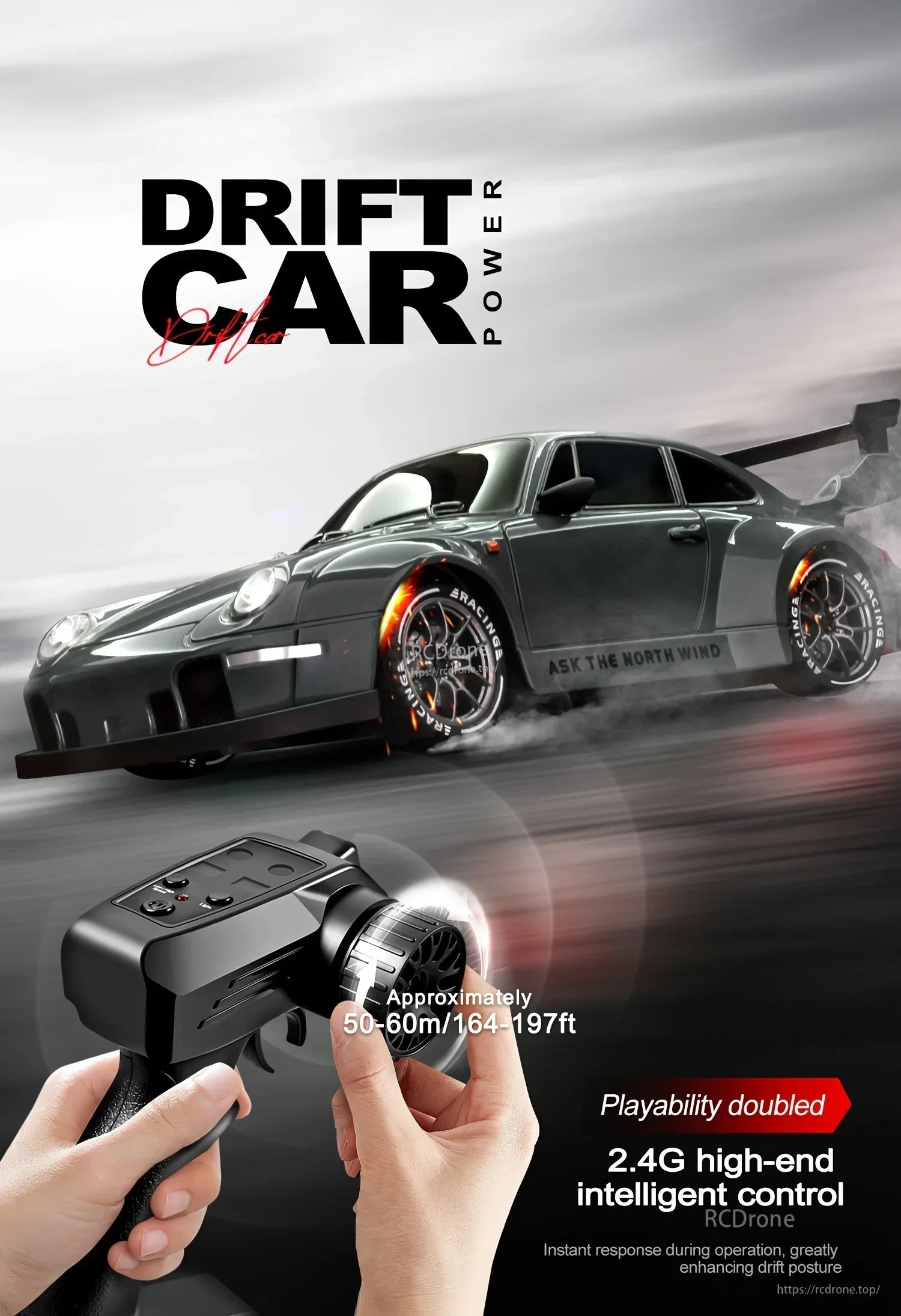 4WD Remote Control Car, Drift Car Power: 2.4G control, 50-60m range, instant response, high-end remote control car with enhanced playability.