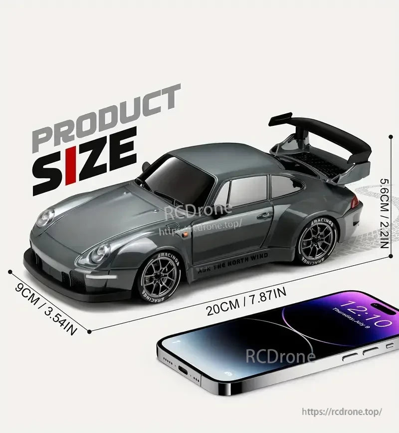 4WD Remote Control Car, 4WD RC Car, 20cm Long, Grey, with Smartphone Size Reference