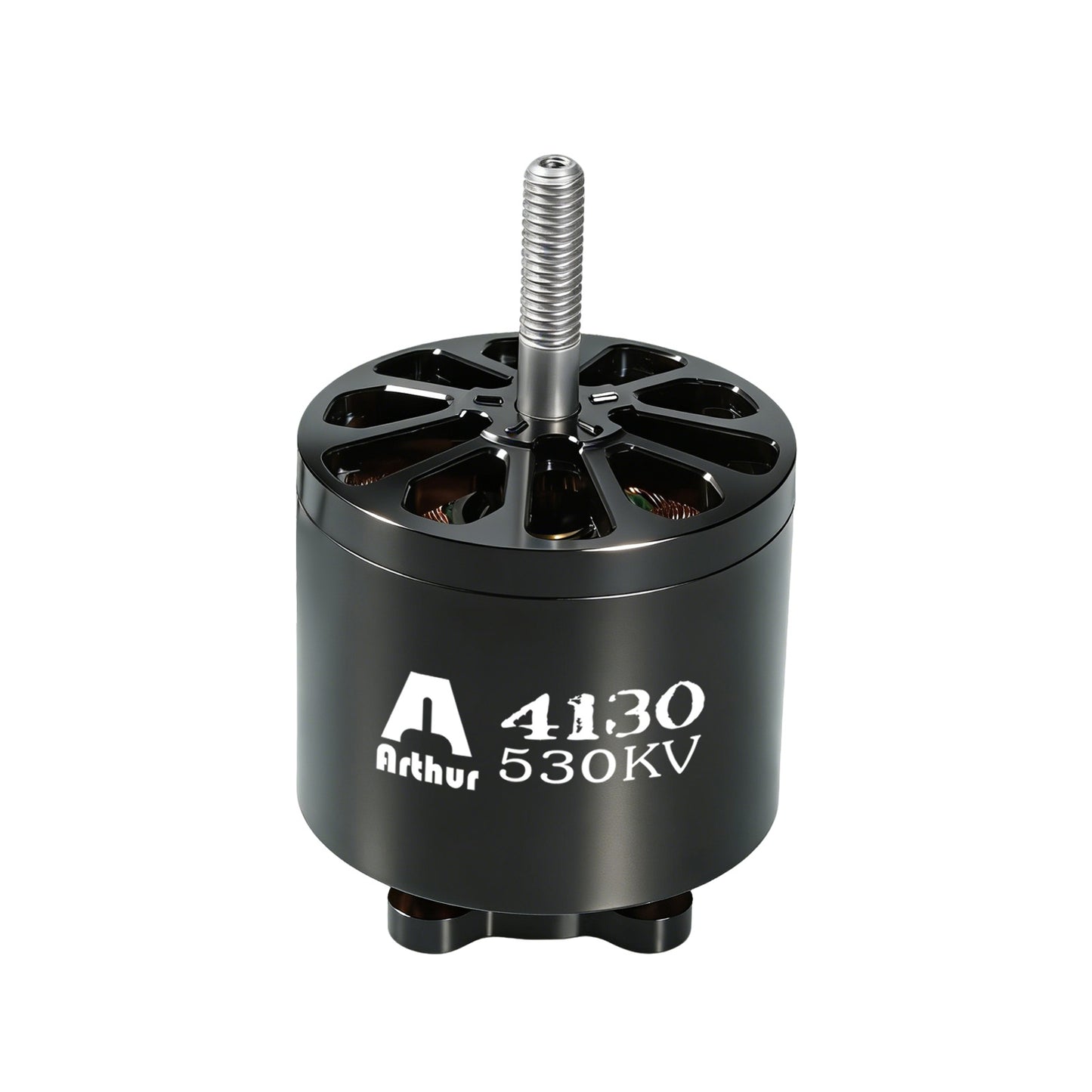 Flashhobby A4130 530KV Brushless Motor, Flashhobby A4130 530KV brushless outrunner motor with black housing, vented top, and long threaded shaft