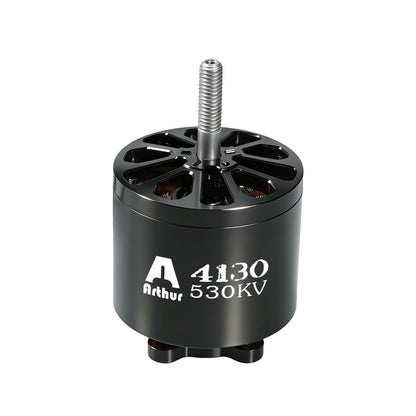 Flashhobby A4130 530KV Brushless Motor, Flashhobby A4130 530KV brushless outrunner motor with black housing, vented top, and long threaded shaft