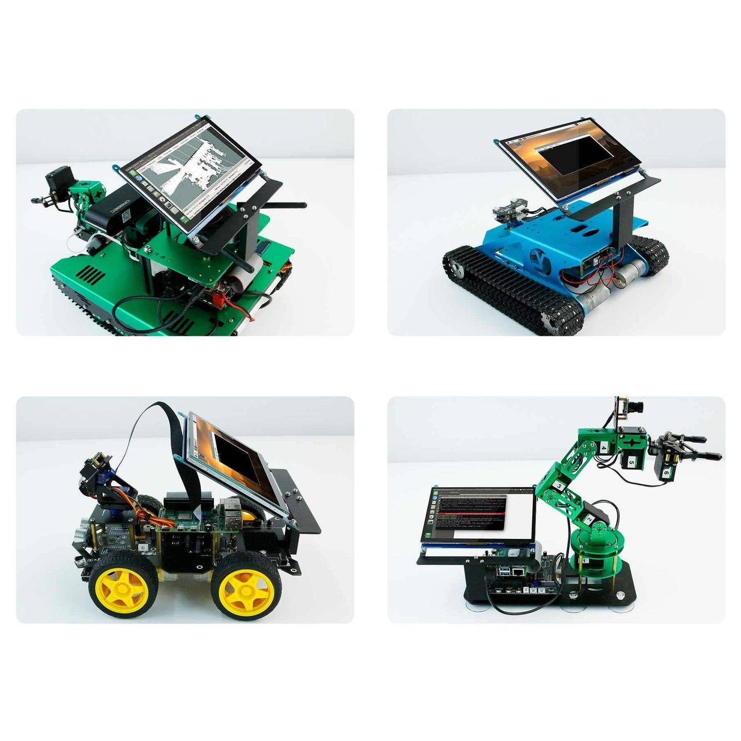 7-inch screen bracket installed on different robot platforms, four application examples collage