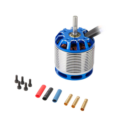 Flashhobby H600 550KV helicopter motor with blue end cap, ribbed silver housing, shaft, and install hardware