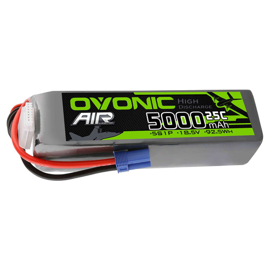 Ovonic 5000mAh 5S1P 18.5V 25C LiPo battery pack with EC5 plug and JST-XH balance lead