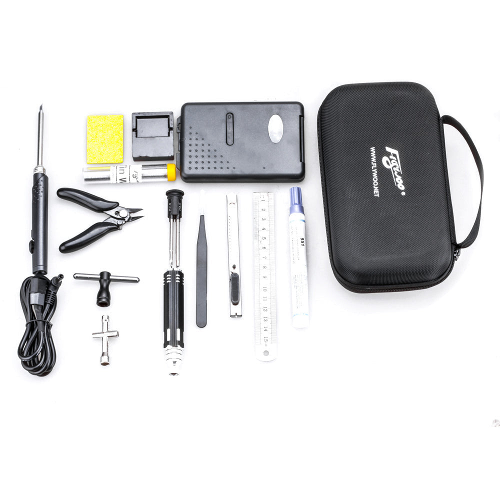 Flywoo FPV quad tool kit with zip case, soldering iron, cutters, screwdrivers, tweezers and small hand tools