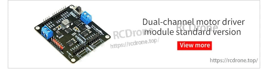 Dual-channel motor driver module board with screw terminals, pin headers, and blue potentiometers