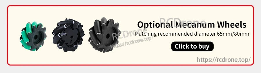Accessory banner for optional Mecanum wheels with recommended 65mm or 80mm diameter