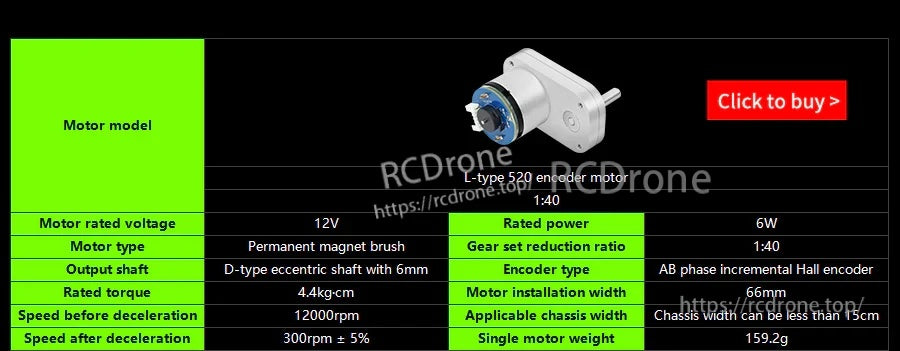 Comparison spec card for another L-type 520 encoder gear motor variant (not MD520)