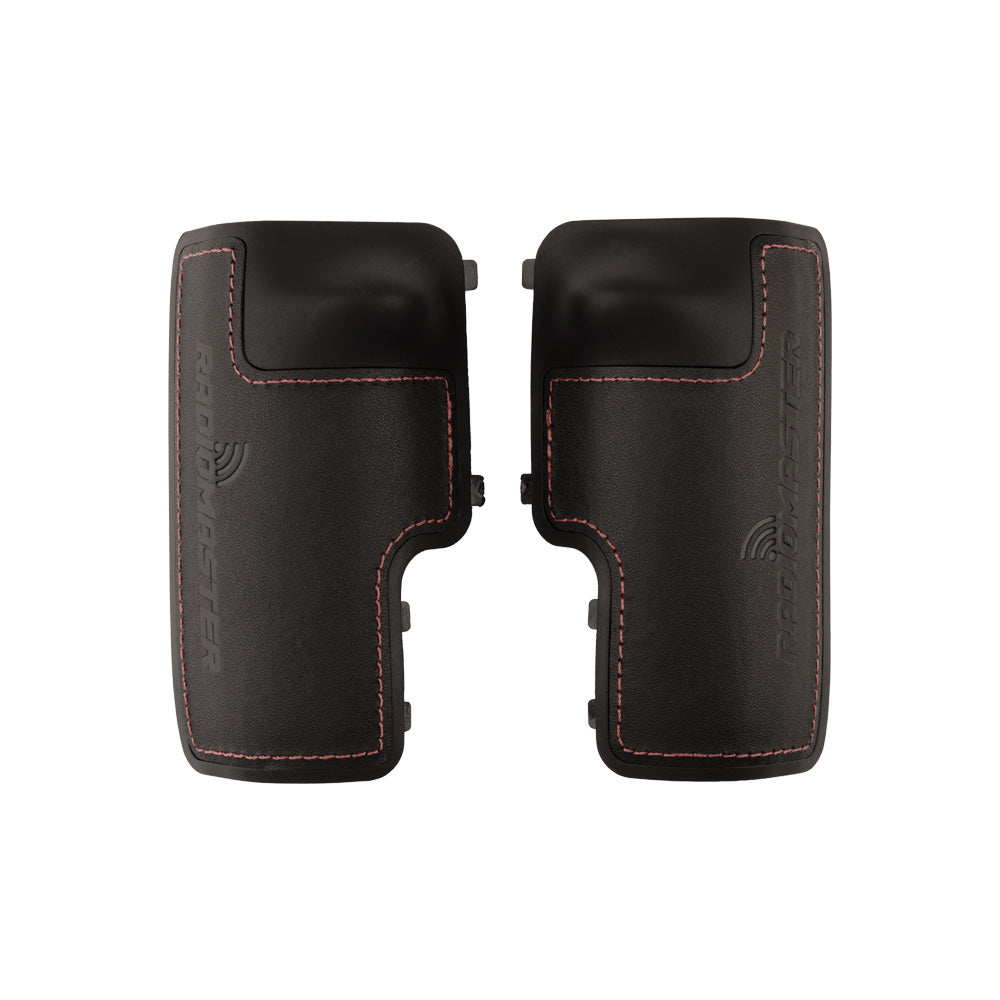 TX15/TX15 MAX leather grip covers, pair with red contrast stitching and molded clip tabs