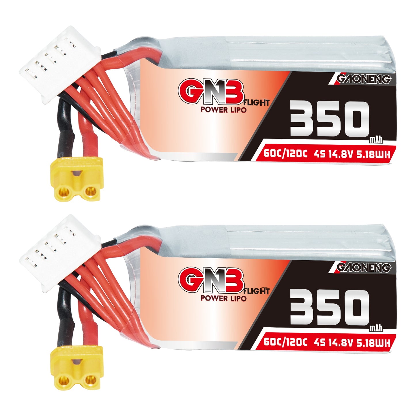 GAONENG GNB350 4S 14.8V 350mAh 60C LiPo battery with XT30 plug and balance lead