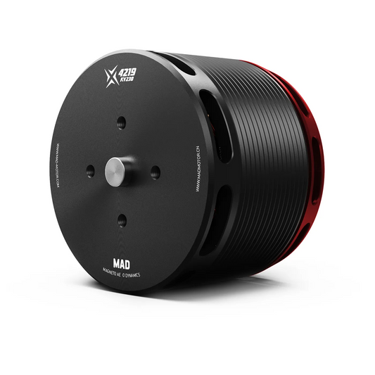 MAD X4219 Long Shaft eVTOL Airplane Drone Motor, MAD X4219 KV230 long-shaft eVTOL drone motor with black can and red rear end bell