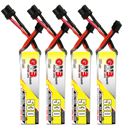 GNB LiHV 2S 7.6V 530mAh 90C long LiPo battery set with XT30 lead and balance plug
