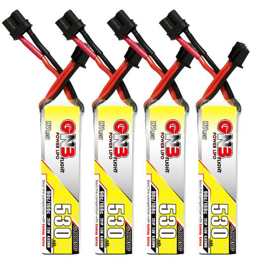 GNB LiHV 2S 7.6V 530mAh 90C long LiPo battery set with XT30 lead and balance plug