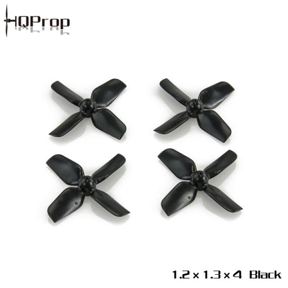 HQProp 1.2x1.3x4 Black micro whoop propellers shown as four 4-blade props on white background