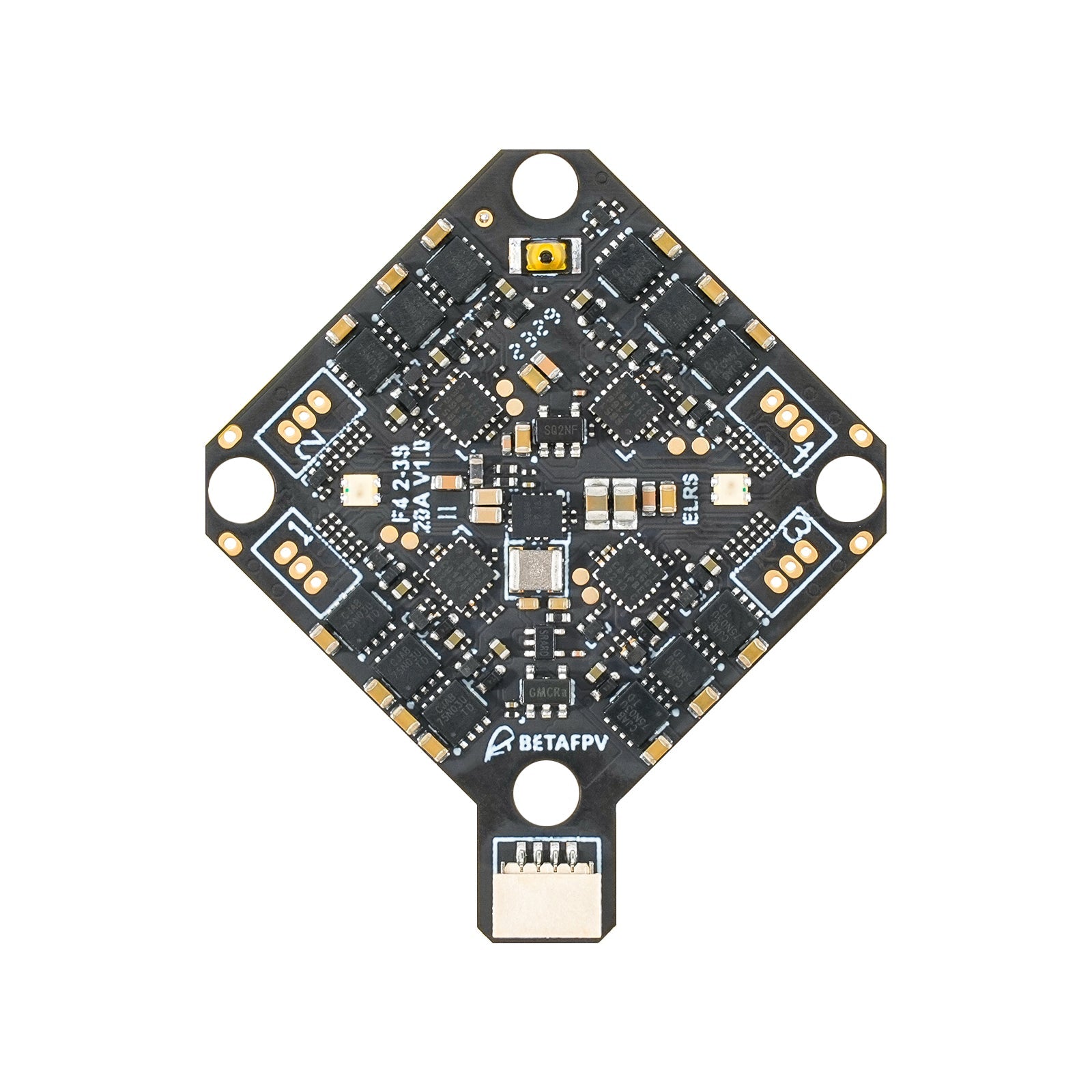 BETAFPV F4 2-3S 20A AIO Flight Controller PCB top view with BETAFPV logo and connector