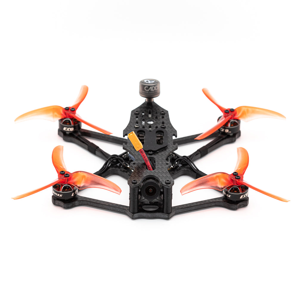 EMAX Babyhawk II HD 3.5in Micro DJI Digital FPV quadcopter front view with orange props and FPV camera