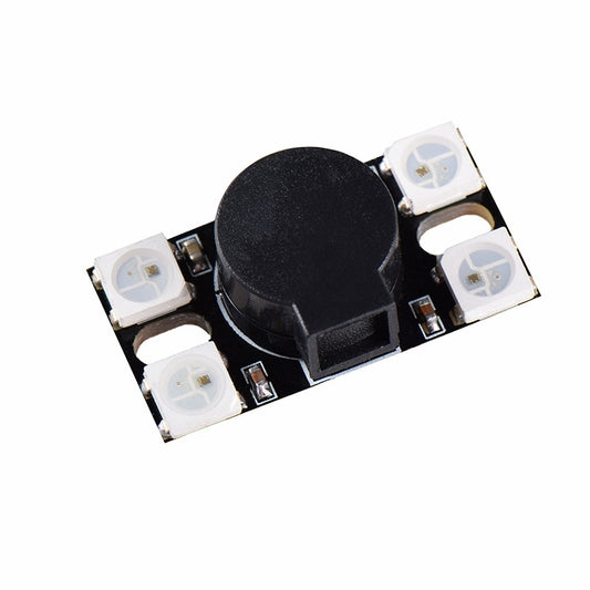JHEMCU BZ110DB WS2812 LED alarm buzzer module close-up with four addressable LEDs