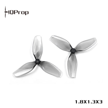 HQProp tri-blade whoop propellers with “1.8x1.3x3” size marking and HQProp logo