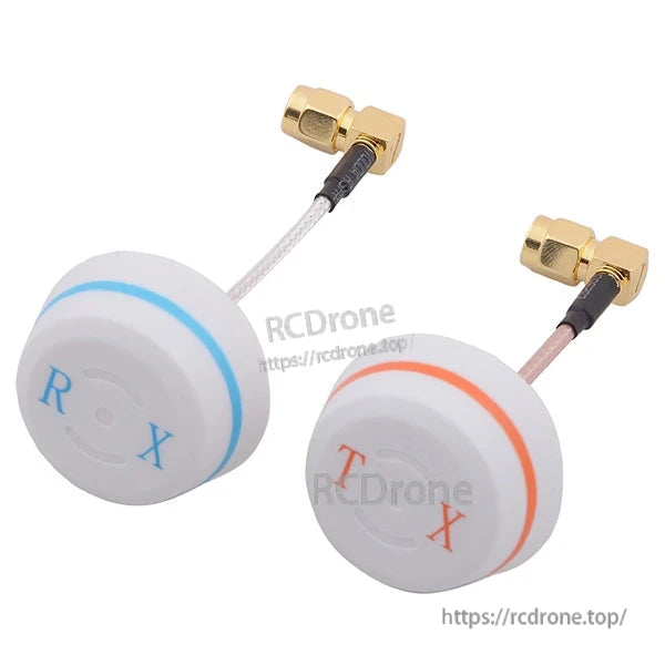 RX and TX marked 5.8G FPV antennas with blue and orange rings, angled gold SMA connectors
