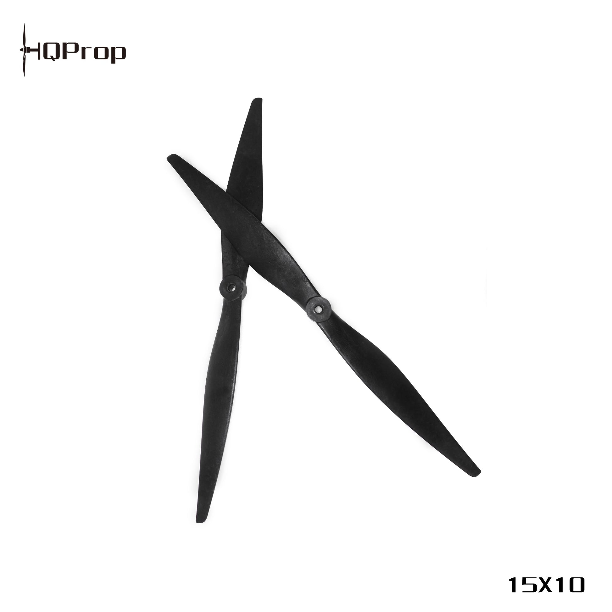 HQProp 15x10 two-blade propellers crossed, top view with HQProp logo and 15x10 size text