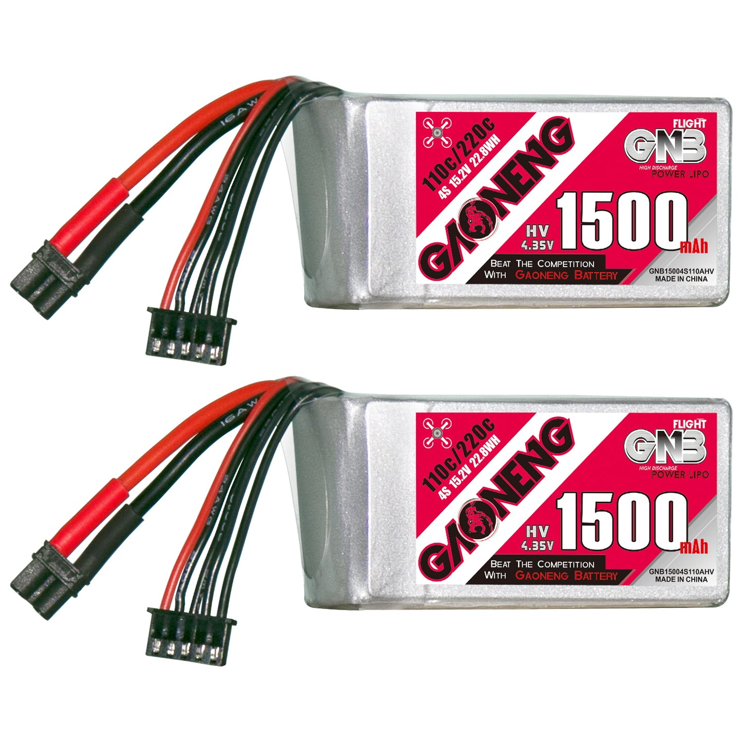 GNB 1500mAh 4S LiHV 15.2V 110C FPV drone battery with XT30 lead and balance plug
