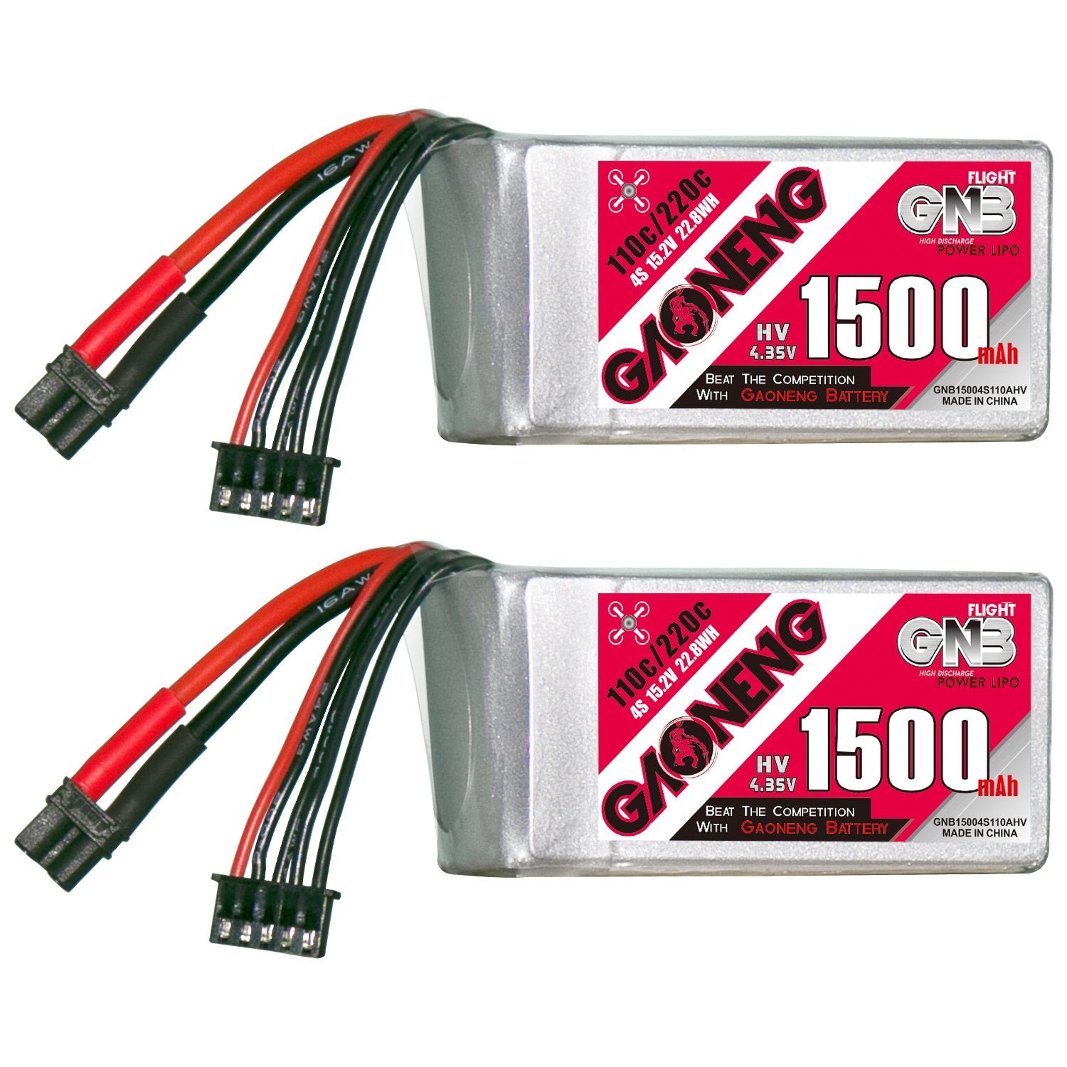 GNB 1500mAh 4S LiHV 15.2V 110C FPV drone battery with XT30 lead and balance plug