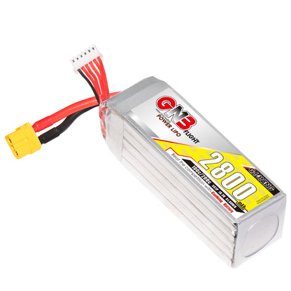 GAONENG GNB 5S 2800mAh 100C XT60 LiPo battery angled main view with balance lead and XT60 connector