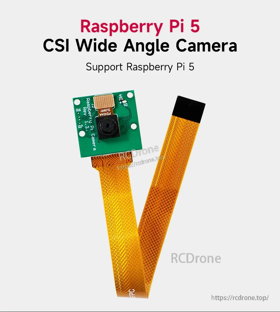 OV5647 5MP 1080P CSI wide-angle camera module for Raspberry Pi 5 with 15cm ribbon cable