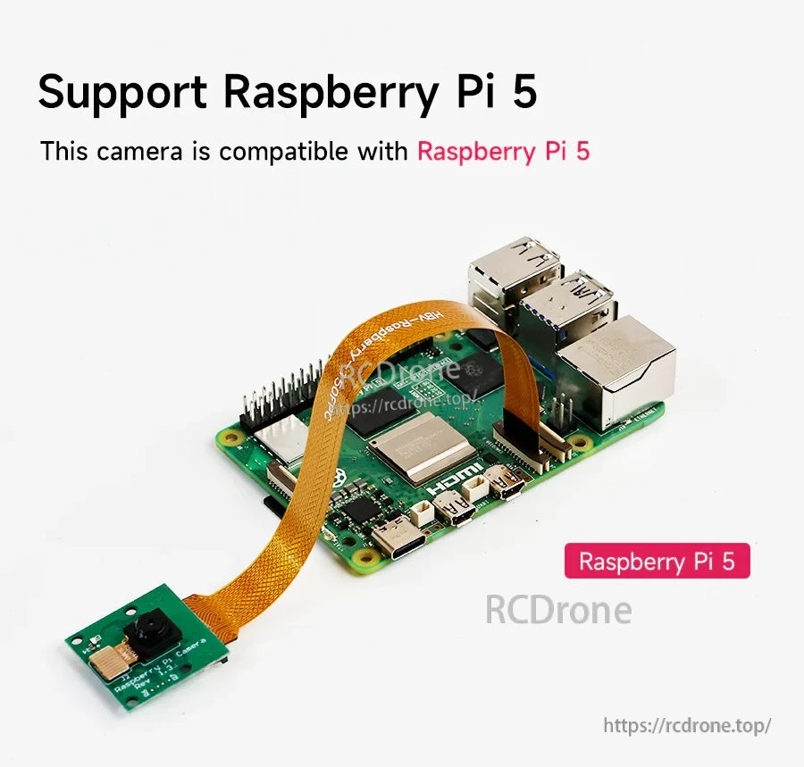 OV5647 CSI wide-angle camera connected to a Raspberry Pi 5 using the ribbon CSI cable
