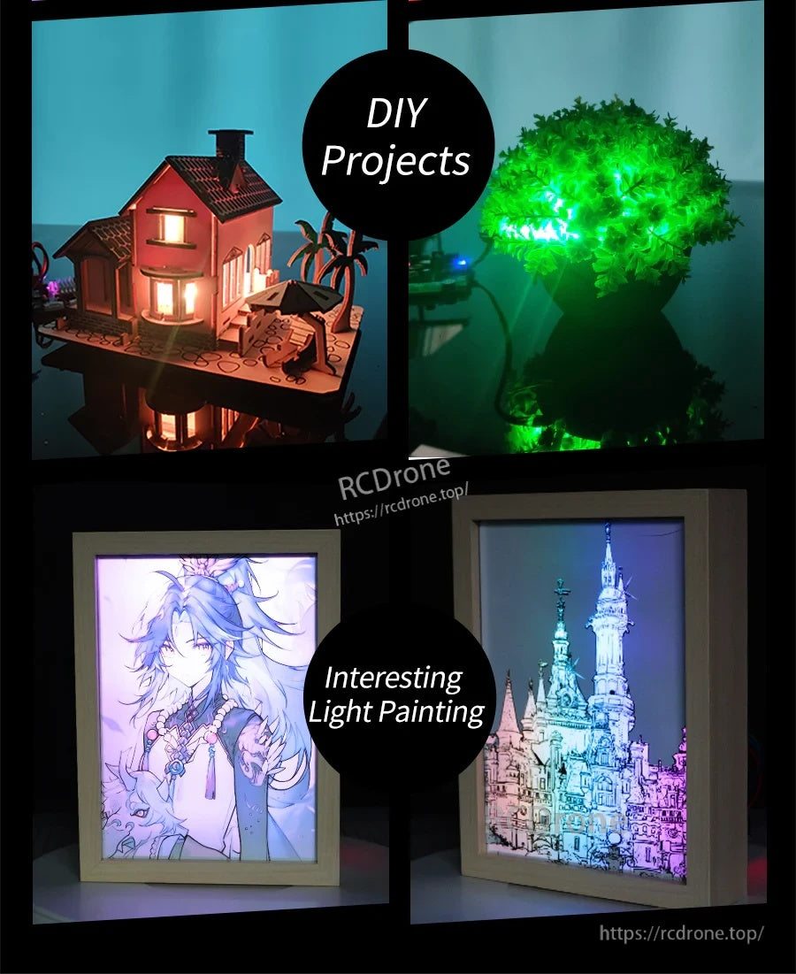 DIY and light painting examples using programmable RGB LED strips for creative displays